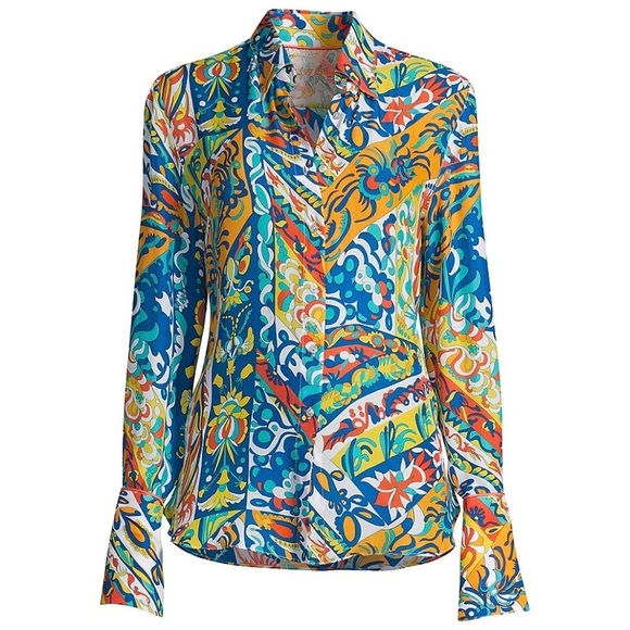 Robert Graham Gabriela Mosaic Tile Printed Shirt  (T3) - Picture 1 of 10